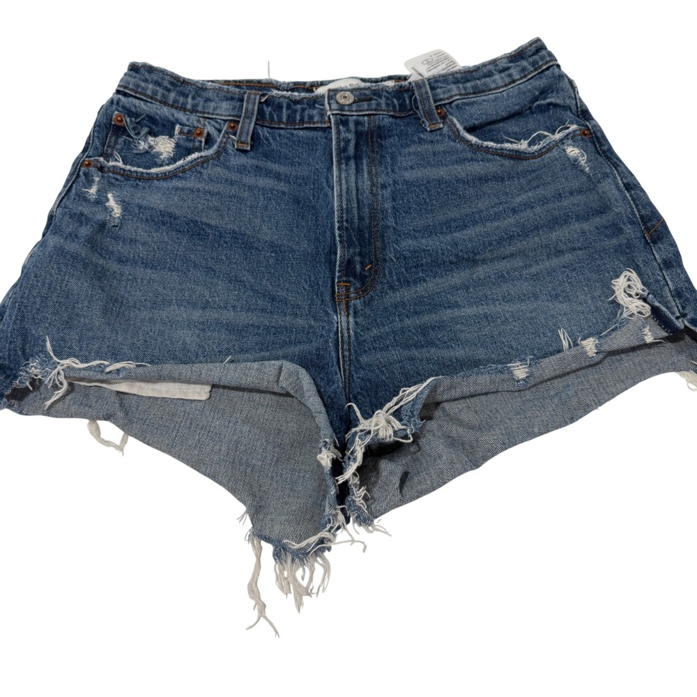 Abercrombie & Fitch Curve Love High Rise Mom Shorts 31 / 12 Distressed Denim
